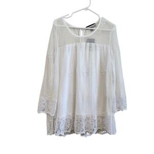 Anthony Original Lace Floral Long Sleeve Blouse Keyhole Back White Size XL